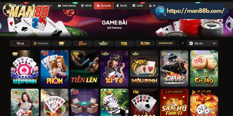 Khám phá top sảnh game bài SIÊU HOT tại Man88